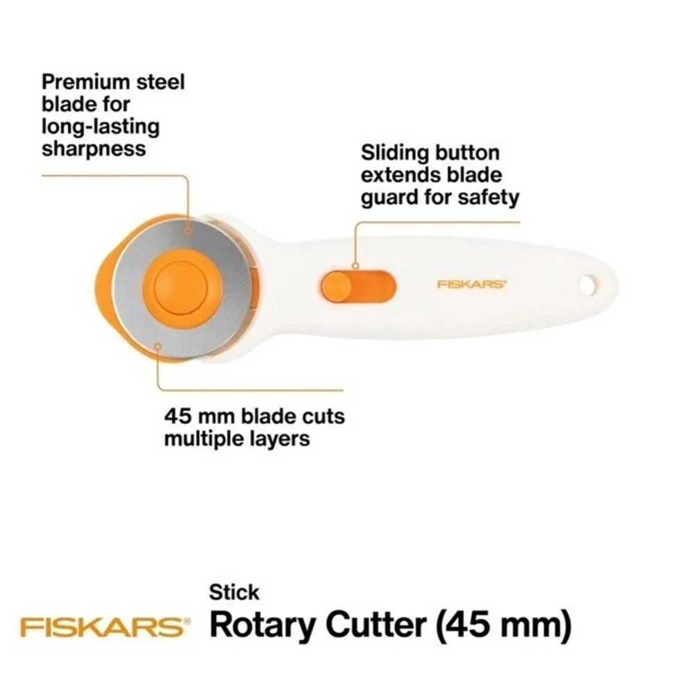 Fiskars 45mm Stick Rotary Cutter for Fabric, Premium Steel Fabric Cutter Cuts
